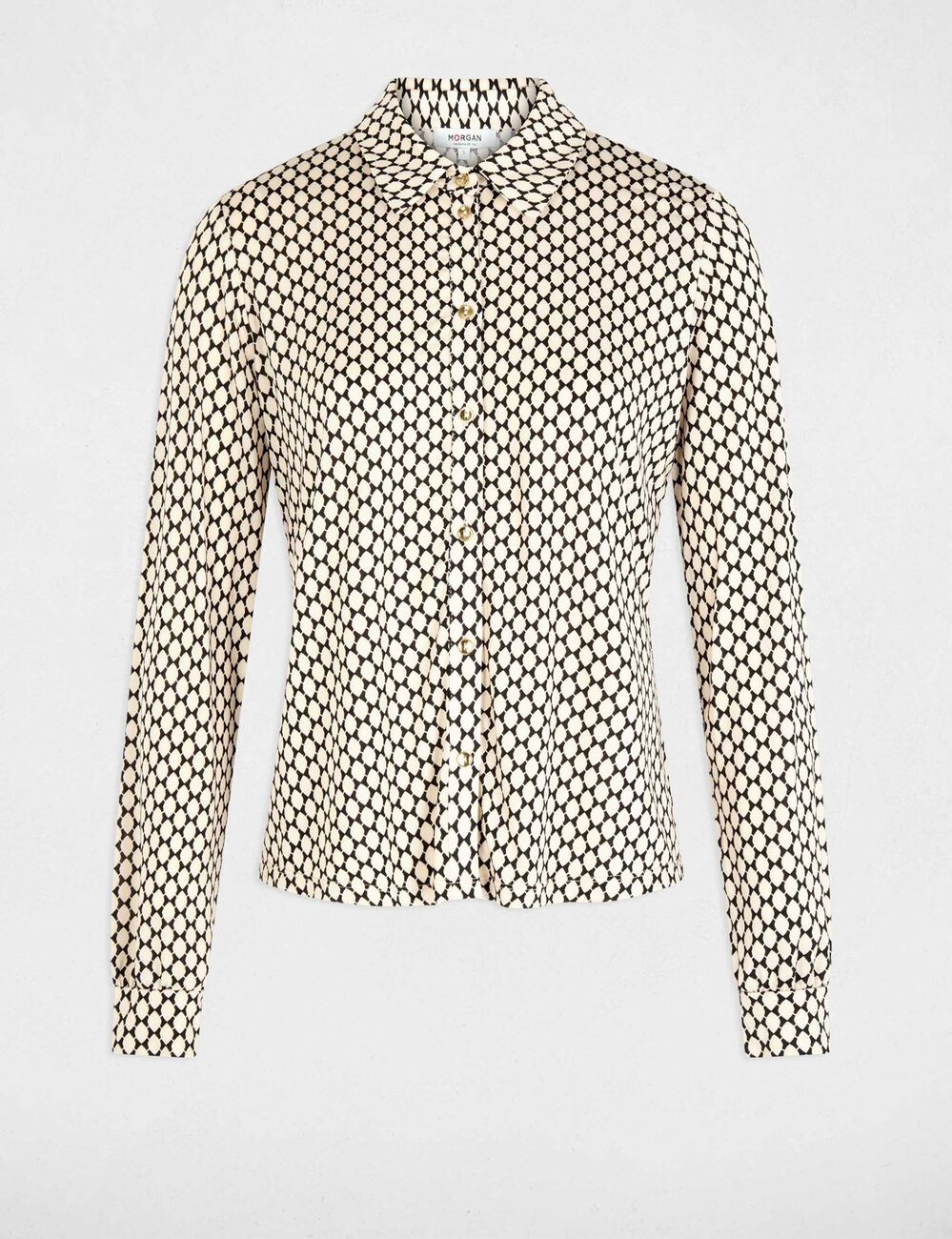 Chemise droite col &agrave; revers noir femme