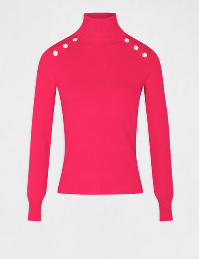 Pull manches longues &agrave; col roul&eacute; rose framboise femme