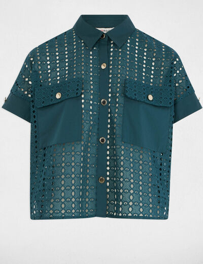 Chemise manches courtes bleu pétrole femme