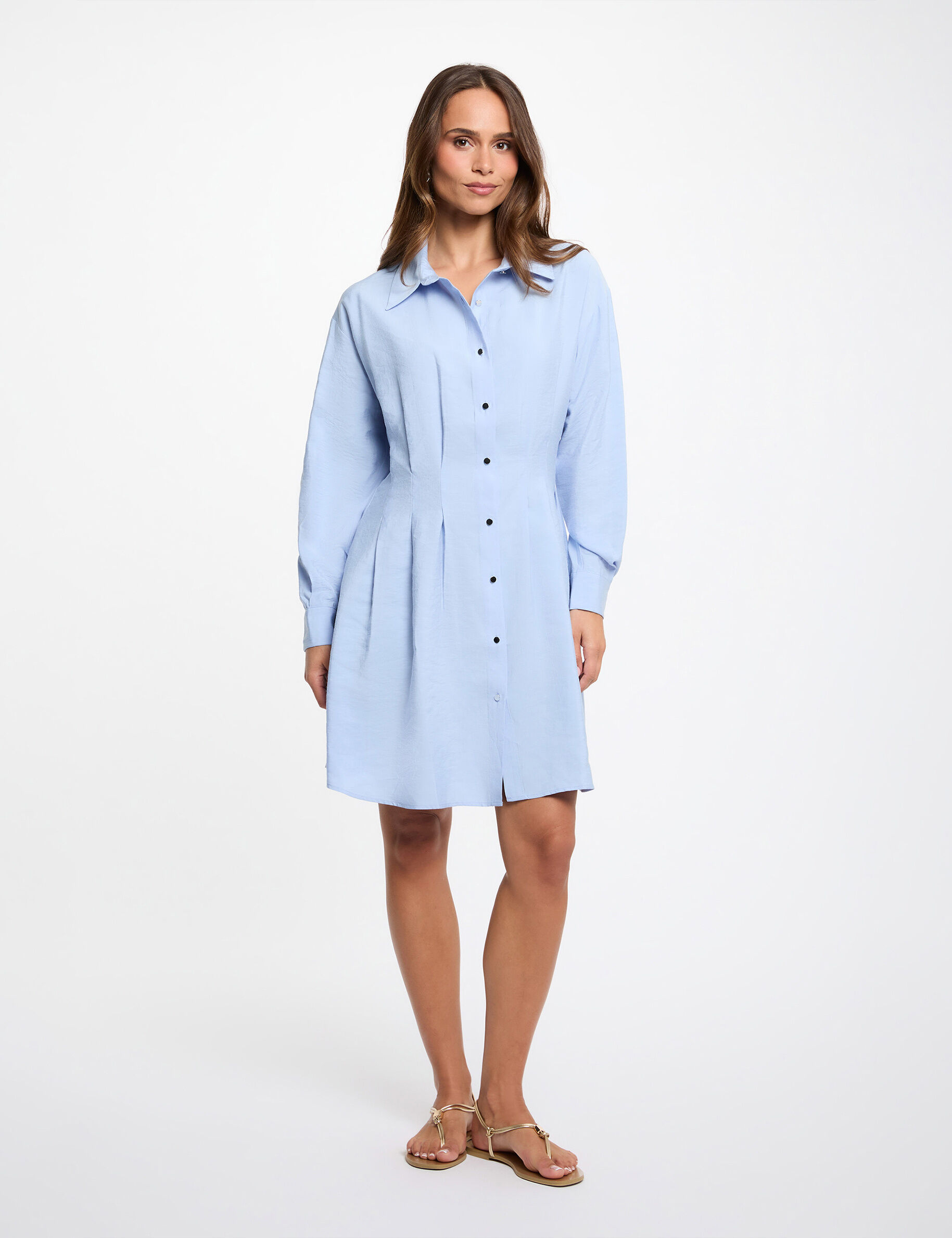 Robe chemise plis taille ciel femme