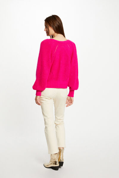 Gilet manches longues boutonné rose moyen femme