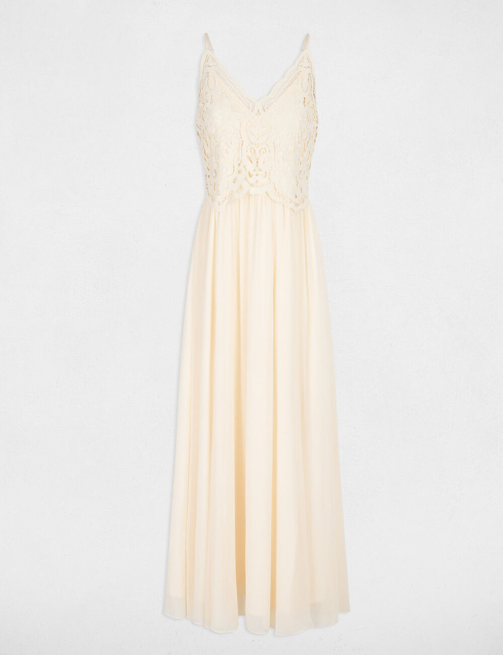 Robe longue dentelle creme femme