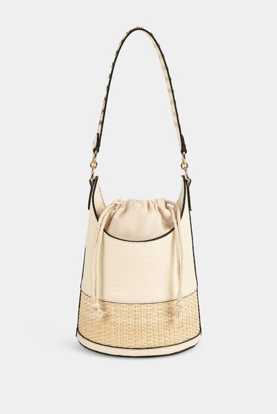 Sac seau avec détail effet tressé ivoire femme