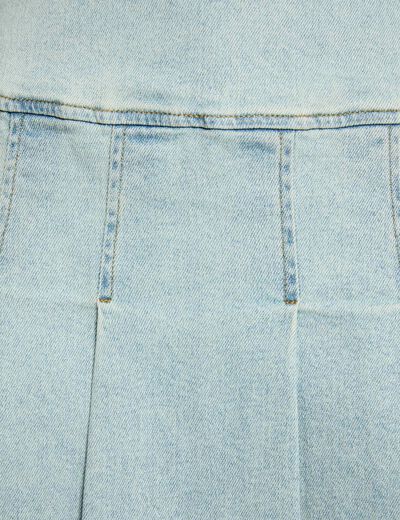Jupe courte pliss&eacute;e denim bleach femme