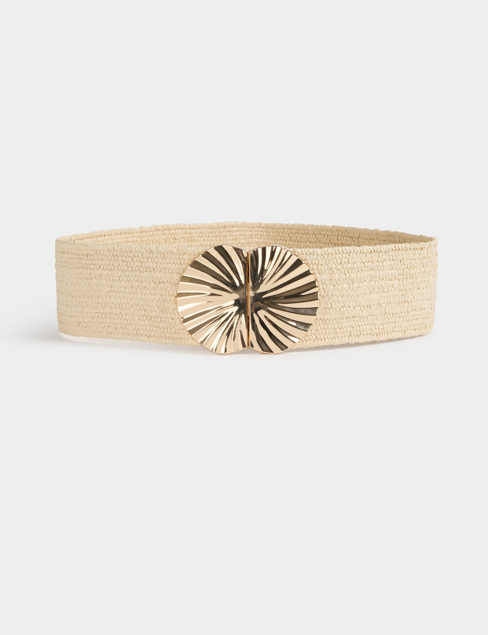 Ceinture large &eacute;lastique beige femme