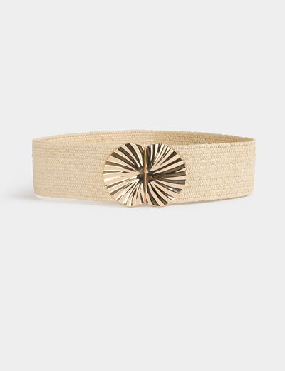 Ceinture large &eacute;lastique beige femme