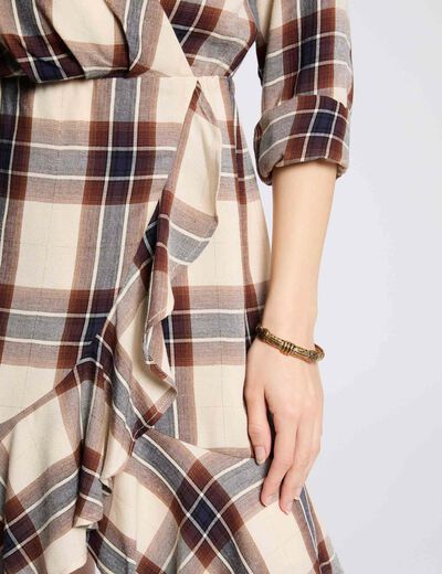 Robe portefeuille à carreaux multicolore femme