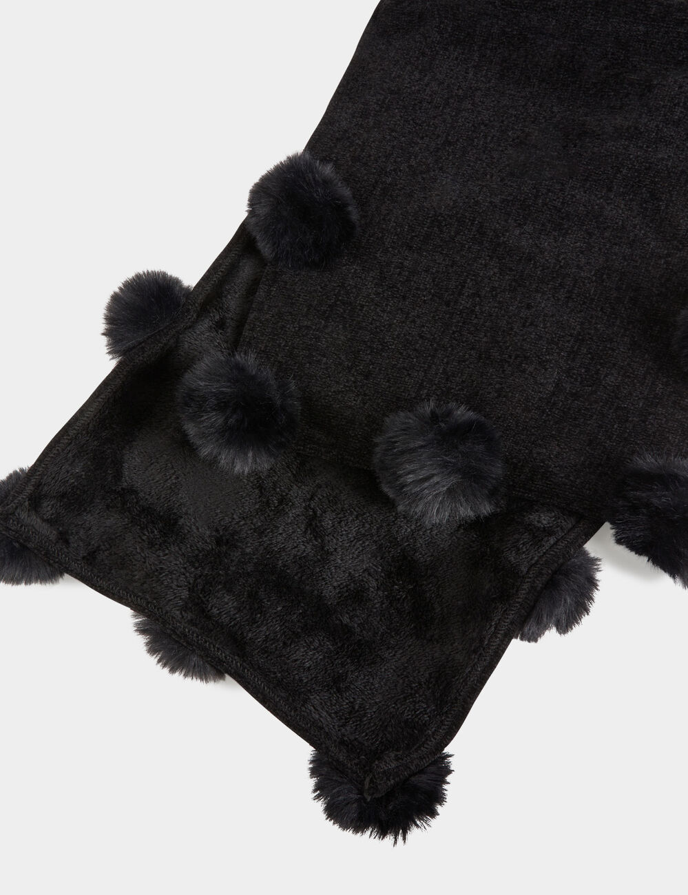 &Eacute;charpe doubl&eacute;e &agrave; pompons noir femme