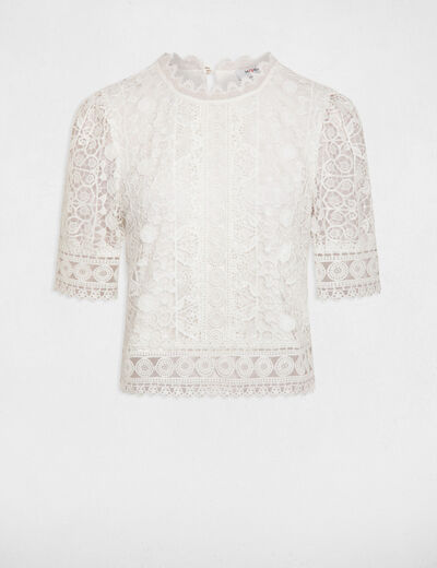 Blouse manches courtes en dentelle ivoire femme