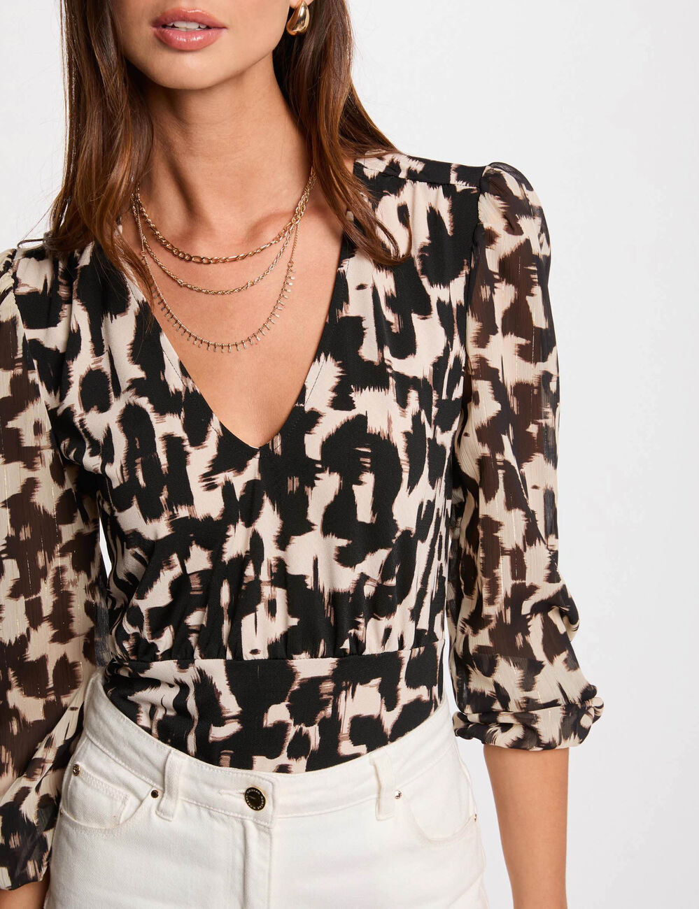 T-shirt manches 3/4 multicolore femme