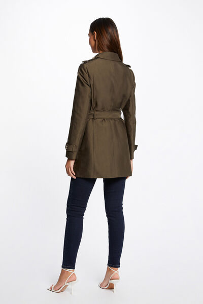 Trench droit ceinturé vert kaki femme