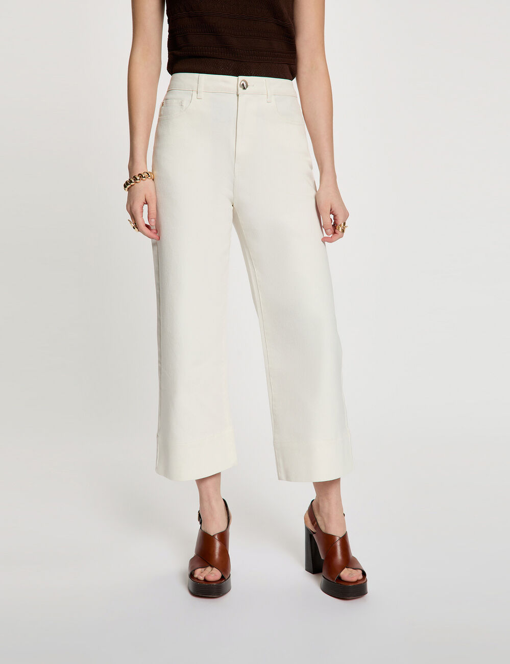 Pantacourt large taille haute blanc femme