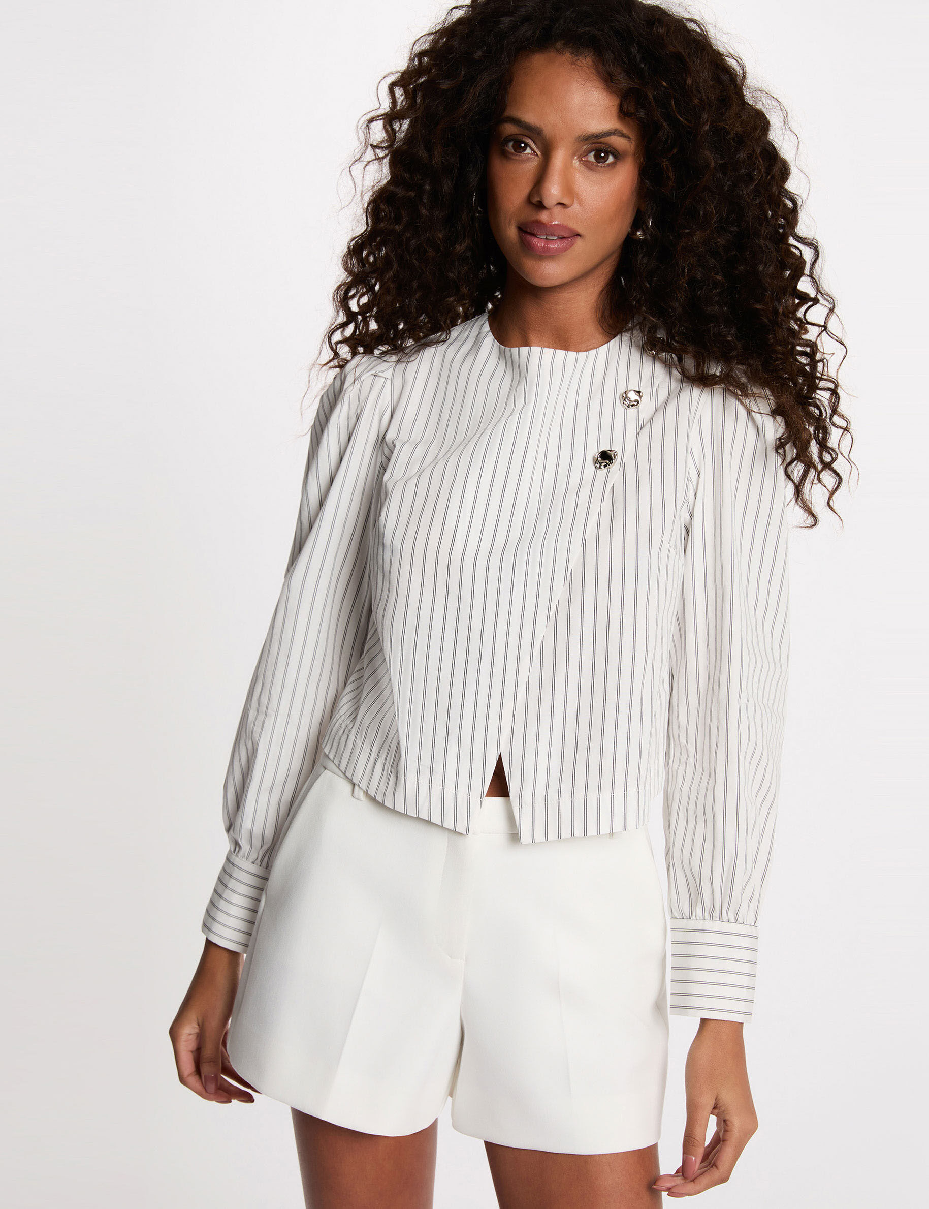 Blouse croisée à rayures blanc femme