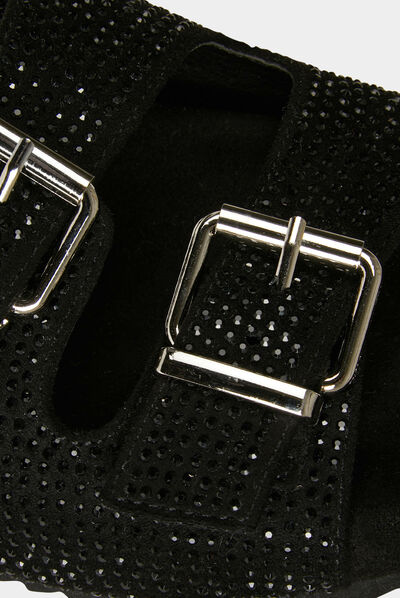 Mules à strass et boucles noir femme
