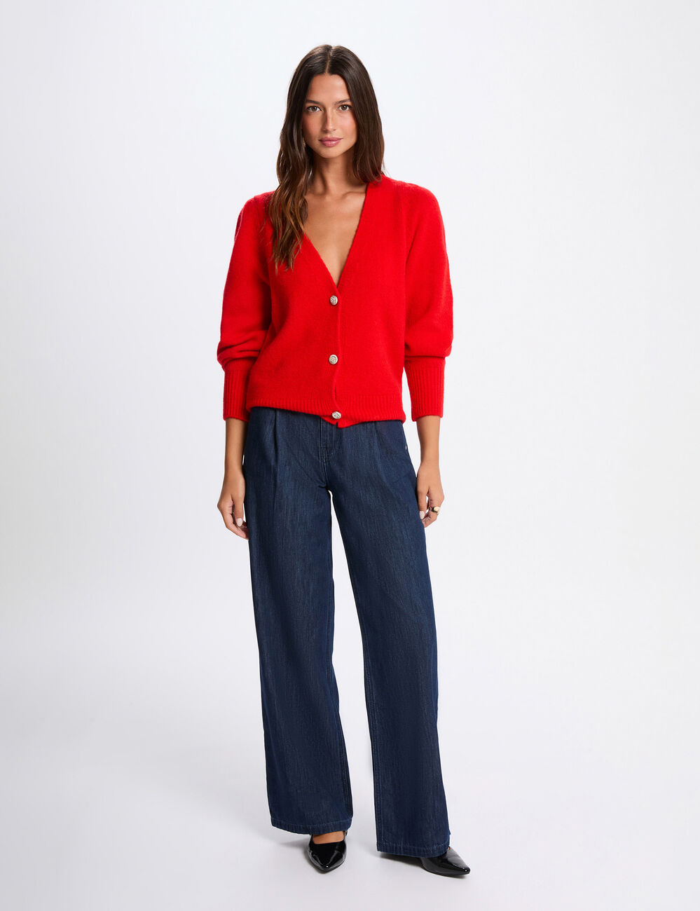 Gilet manches bouffantes rouge femme