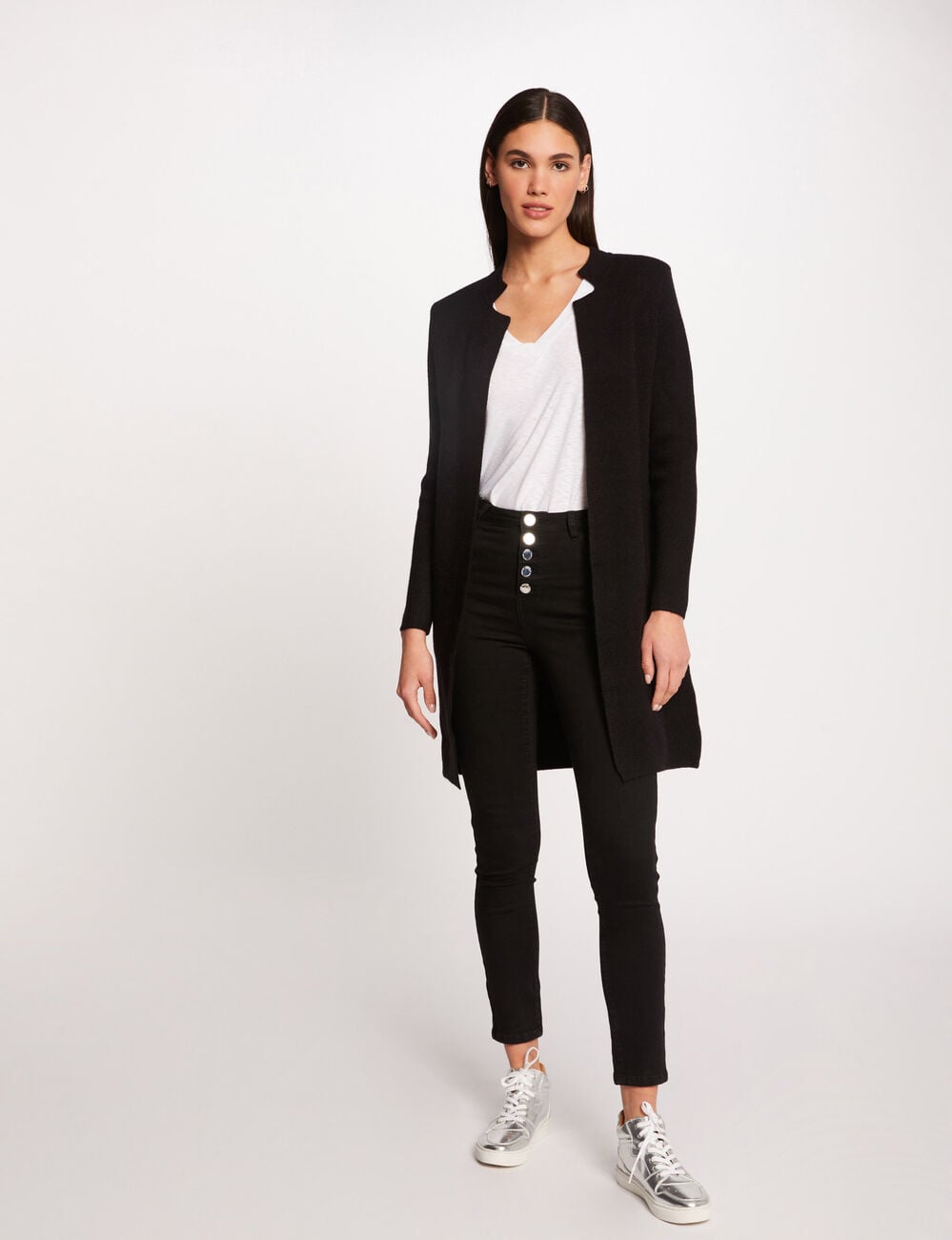 Gilet droit &agrave; col crant&eacute; gris fonc&eacute; femme