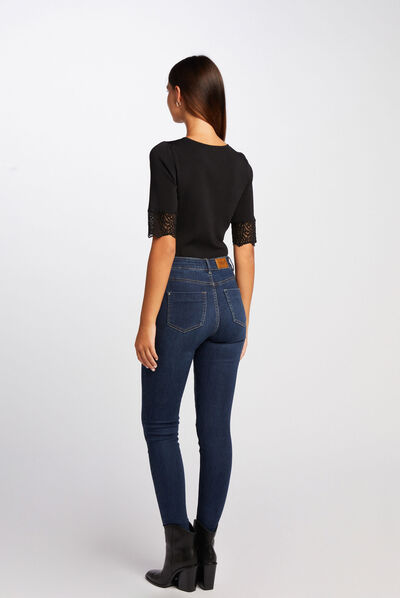 Pull manches courtes à dentelle noir femme