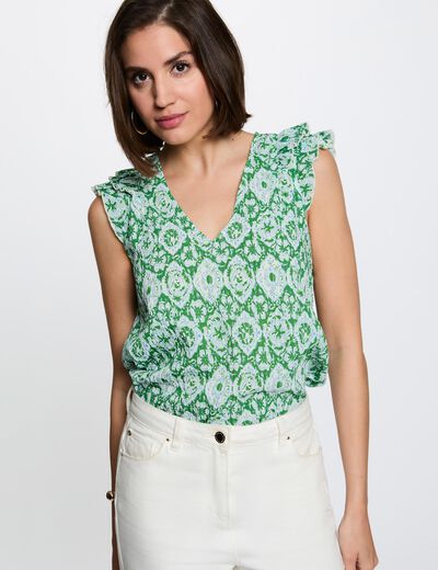 Top col v sans manches multicolore femme