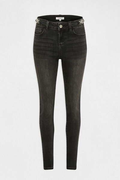 Jeans skinny avec ornements métalliques gris moyen femme