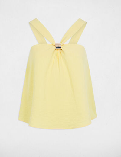 Top pliss&eacute; col montant jaune femme