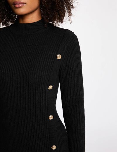 Robe tricot courte col rond noir femme
