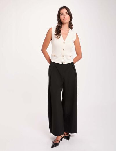 Pantalon taille haute large noir femme