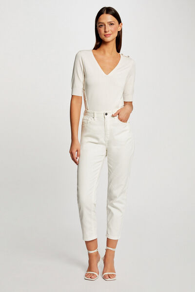 Pull manches 3/4 avec boutons ivoire femme
