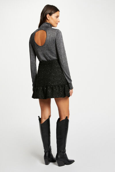Pull manches longues avec ouverture argente femme