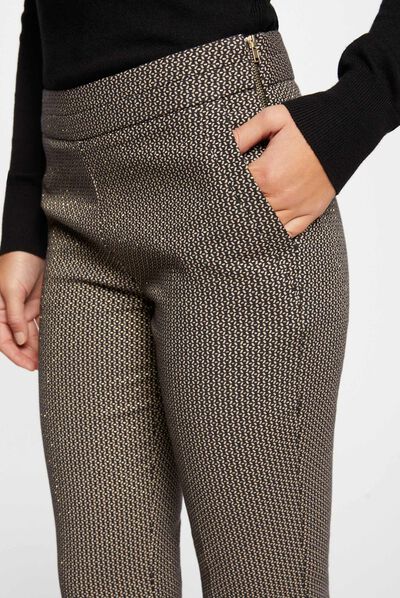 Pantalon cigarette imprimé géométrique noir femme