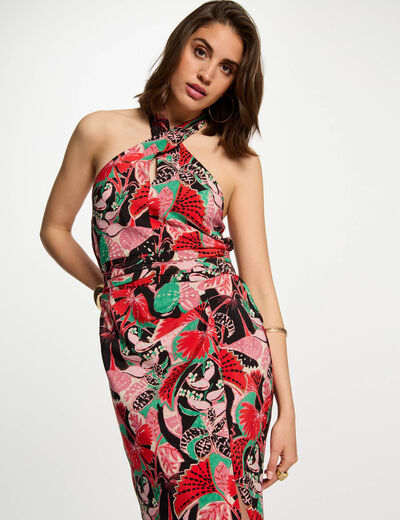 Robe ajustée imprimée multicolore femme