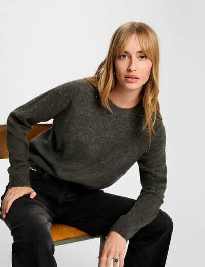 Pull ajust&eacute; strass gris fonc&eacute; femme