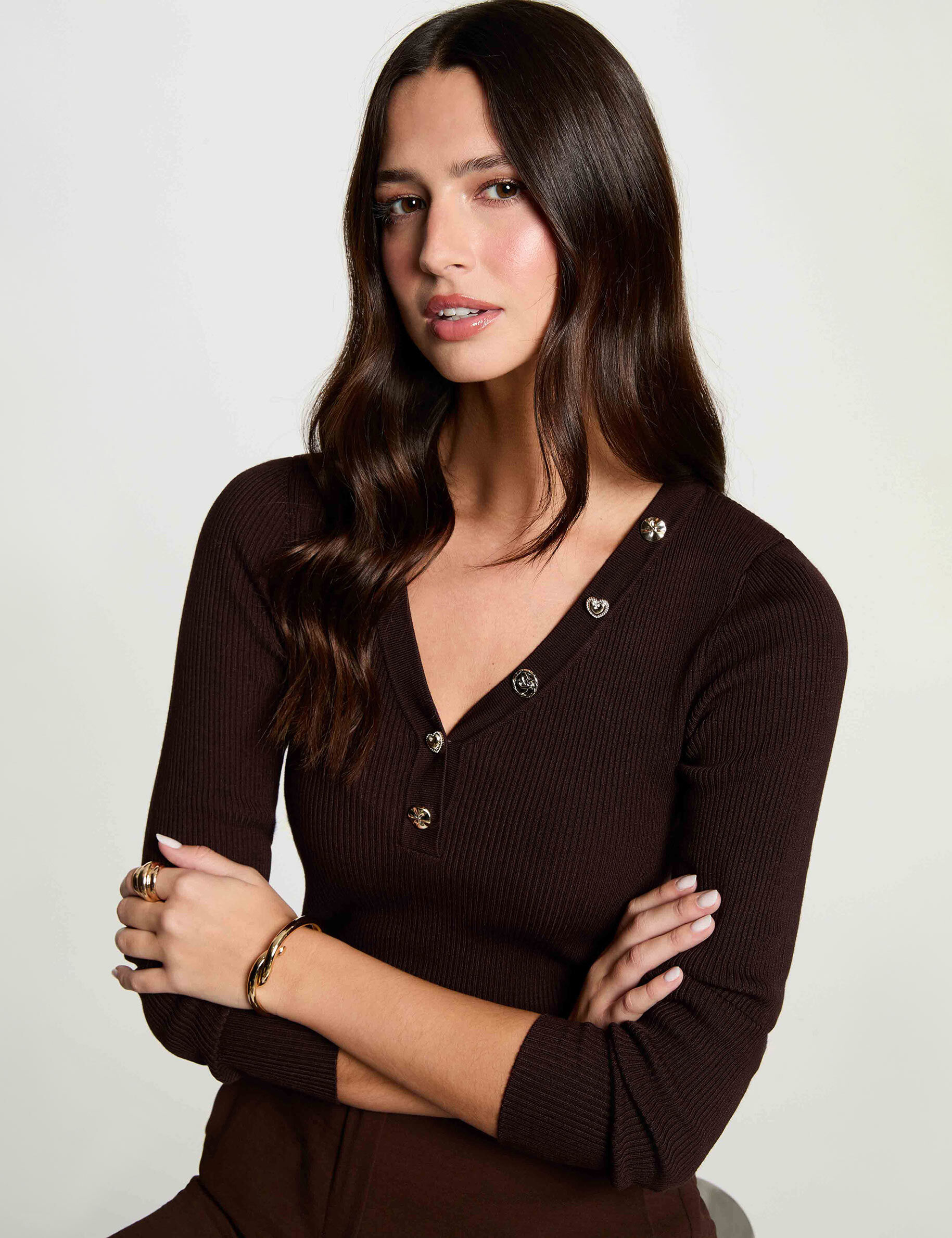 Pull col v fantaisie femme