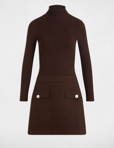 Robe courte ajust&eacute;e 2-en-1 marron fonc&eacute; femme
