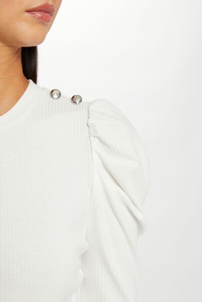 T-shirt manches longues côtelé ecru femme