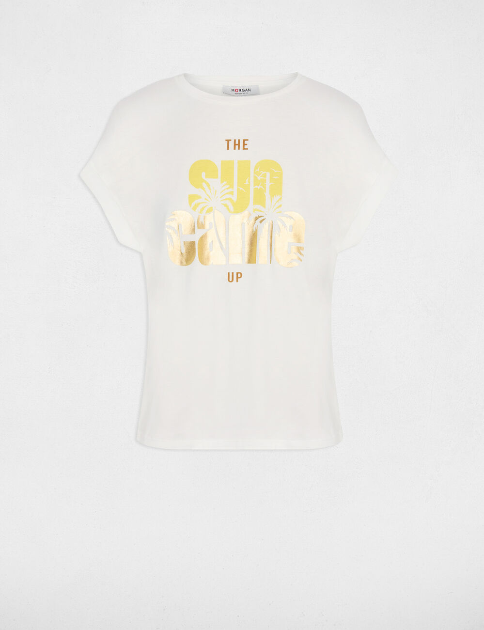 T-shirt col rond manches courtes blanc femme