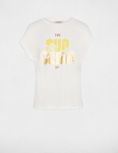 T-shirt col rond manches courtes blanc femme