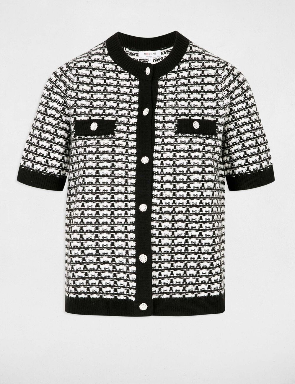 Gilet manches courtes imprim&eacute; noir femme
