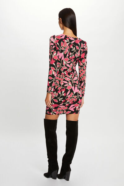 Robe ajustée encolure carrée imprimée multico femme