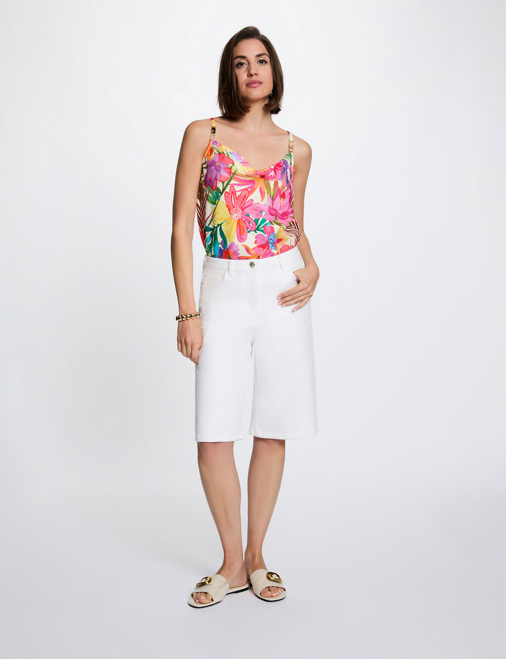 Top satin&eacute; col b&eacute;nitier multicolore femme