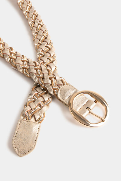 Ceinture tressée avec strass dore femme