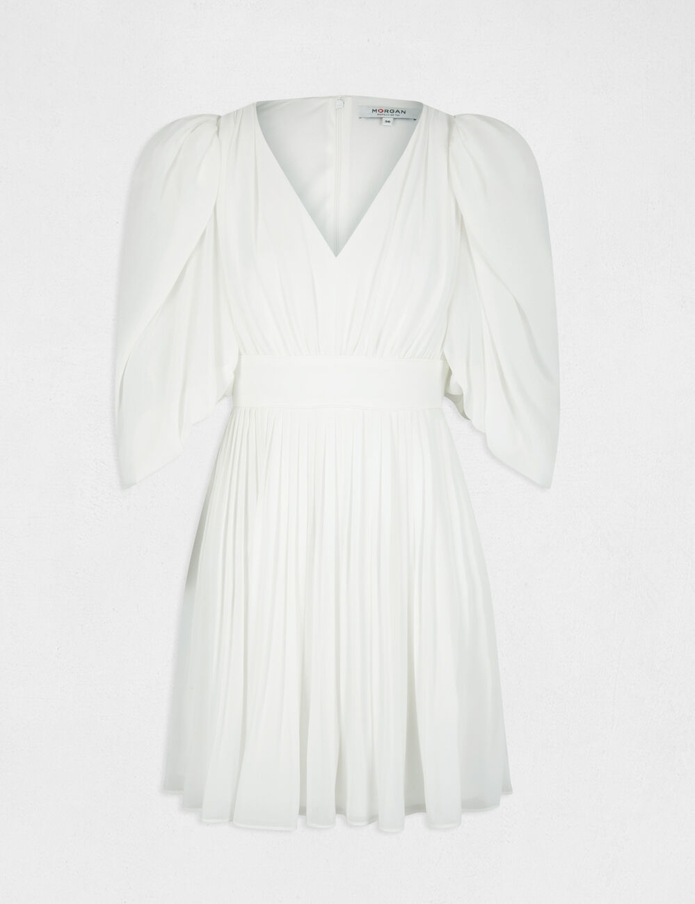 Robe évasée avec manches bouffantes ecru femme