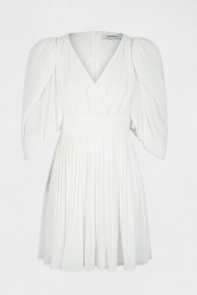Robe évasée avec manches bouffantes ecru femme
