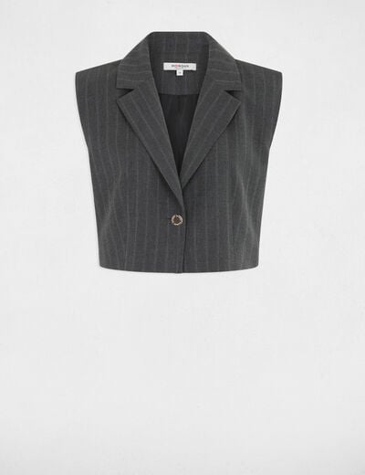 Gilet ray&eacute; sans manches denim gris fonce femme