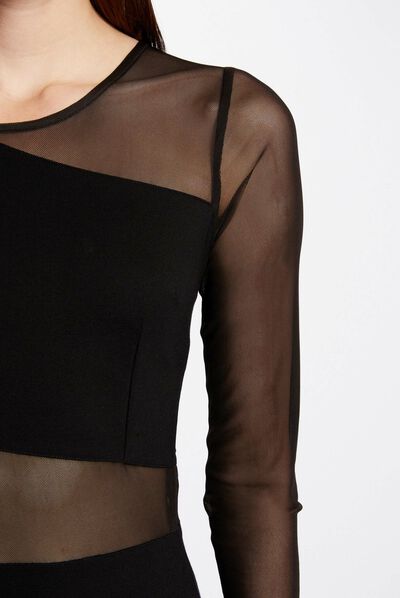 Robe ajustée détails semi-transparents noir femme