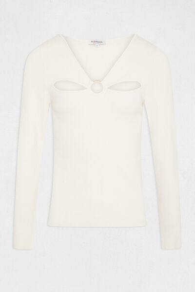 Pull manches longues avec ouvertures ivoire femme