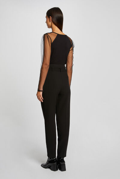 T-shirt manches longues en plumetis noir femme