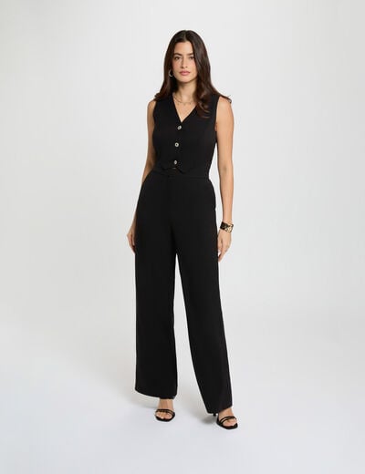 Combinaison longue col en V noir femme
