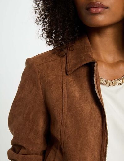 Blouson su&eacute;dine marron cognac femme