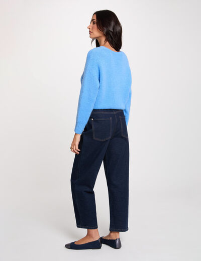 Pull col v manches longues bleu femme