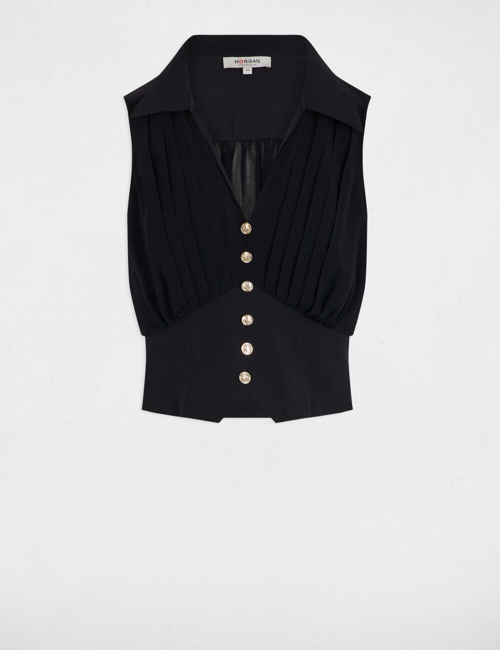 Top pliss&eacute; sans manches bleu marine femme
